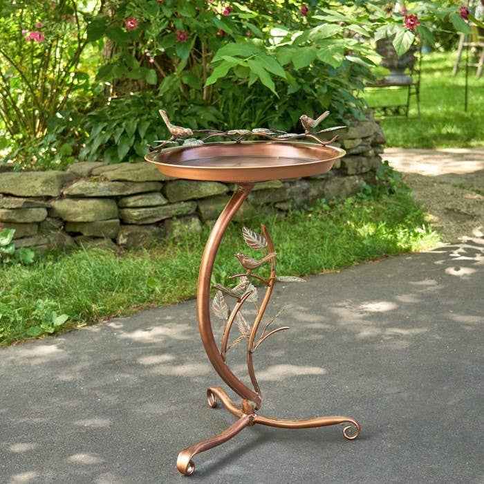 Shallow Birdbath on Branch Stand- 2 Color Options: Antique Copper