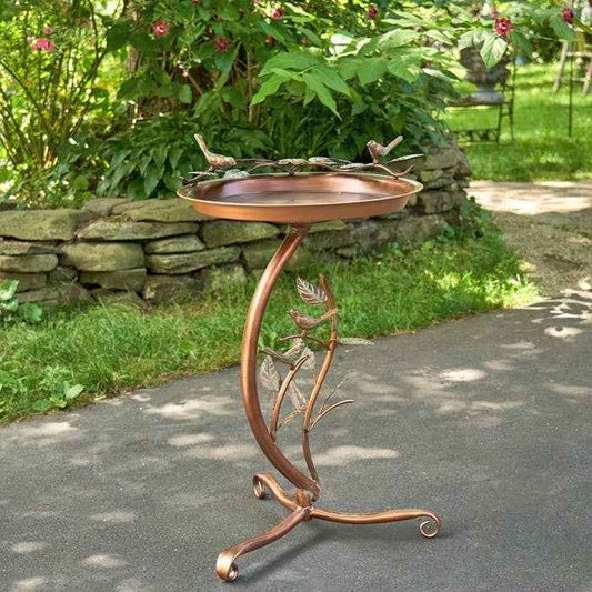 Shallow Birdbath on Branch Stand- 2 Color Options: Antique Copper