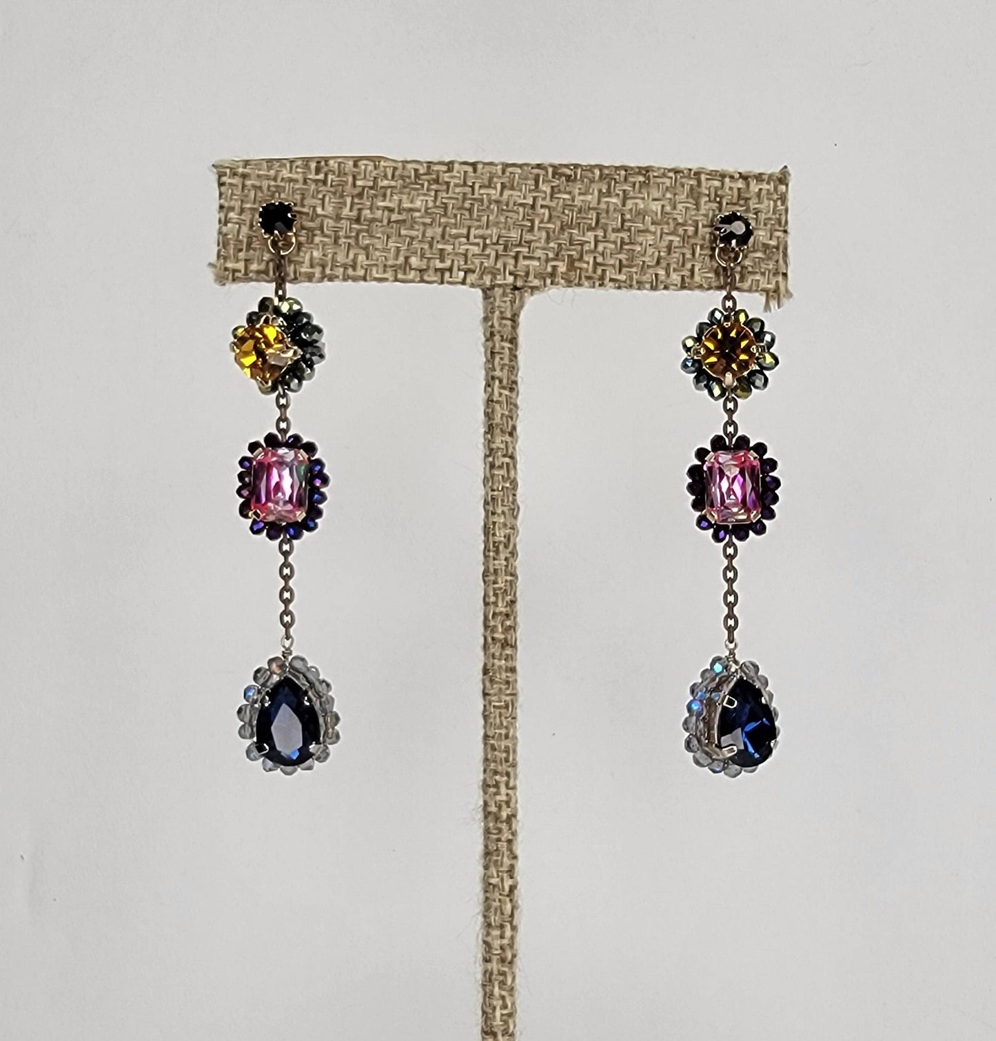 Three Stone Handmade Dangle Post Earrings