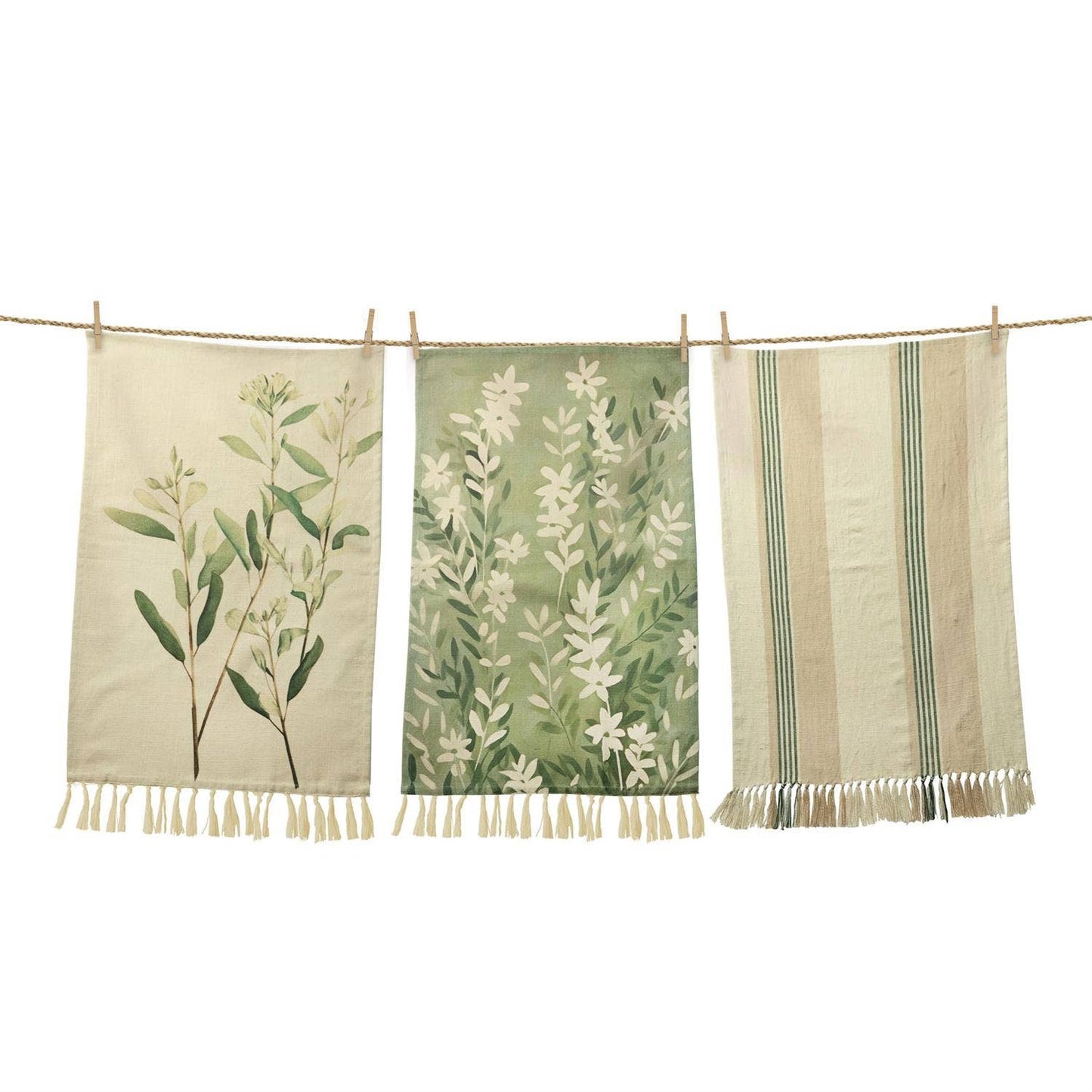 Tea Towels - Neutral Green Leaves