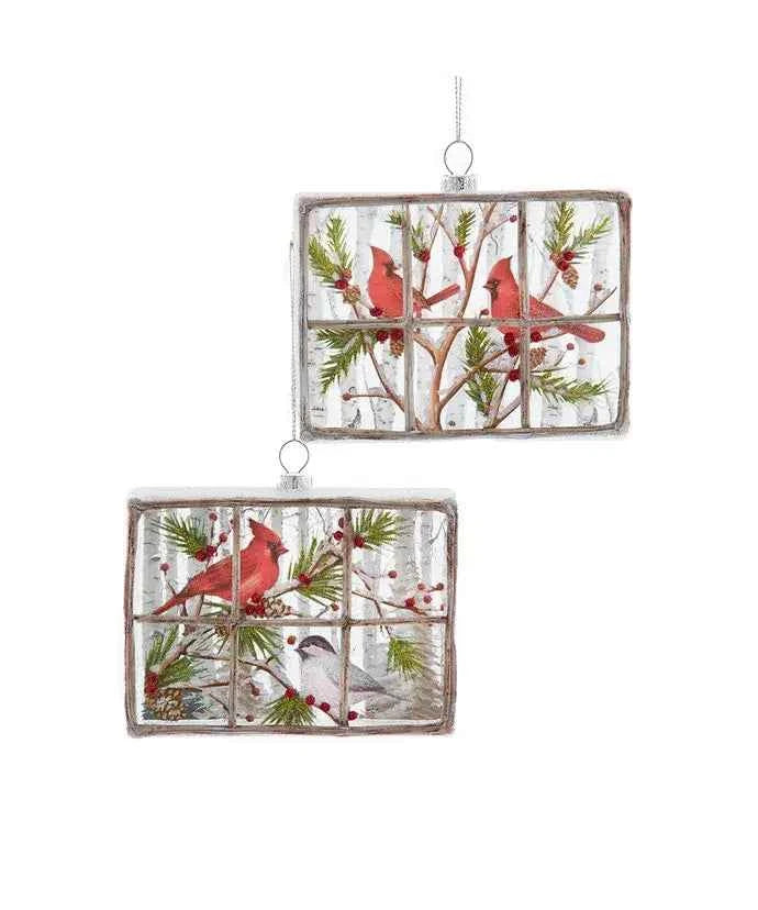 4.375" Window Pane W/Cardinal Ornament 2 Assorted
