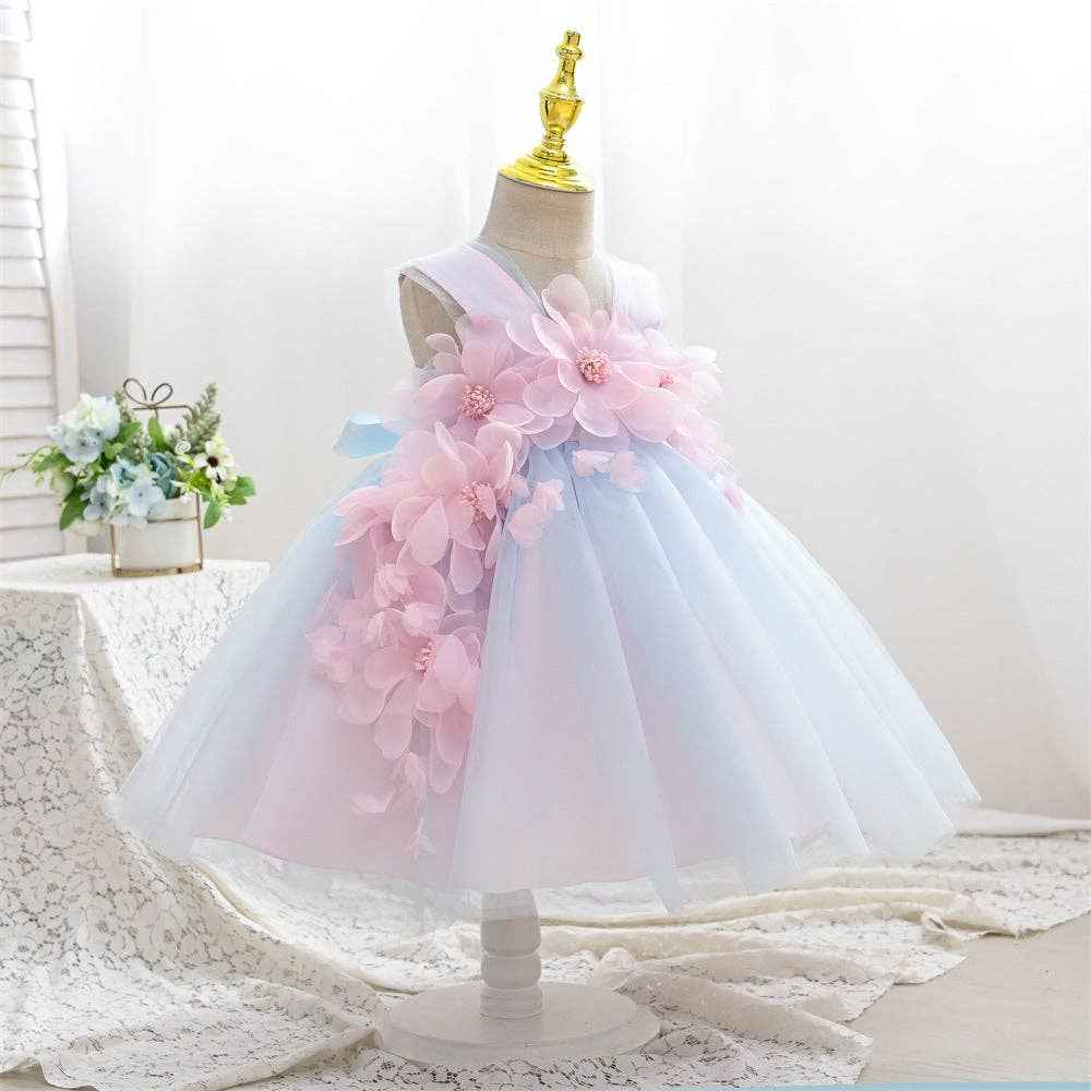 A-Line Tulle Flower Girl Dress with Square Neck and Floral Embellishments: Light Pink / 5-6 Years (130cm)