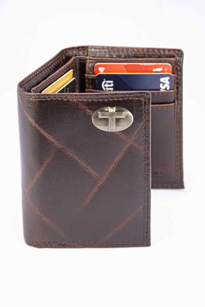 Christian Cross Leather Trifold Wallet: Crazyhorse Brown