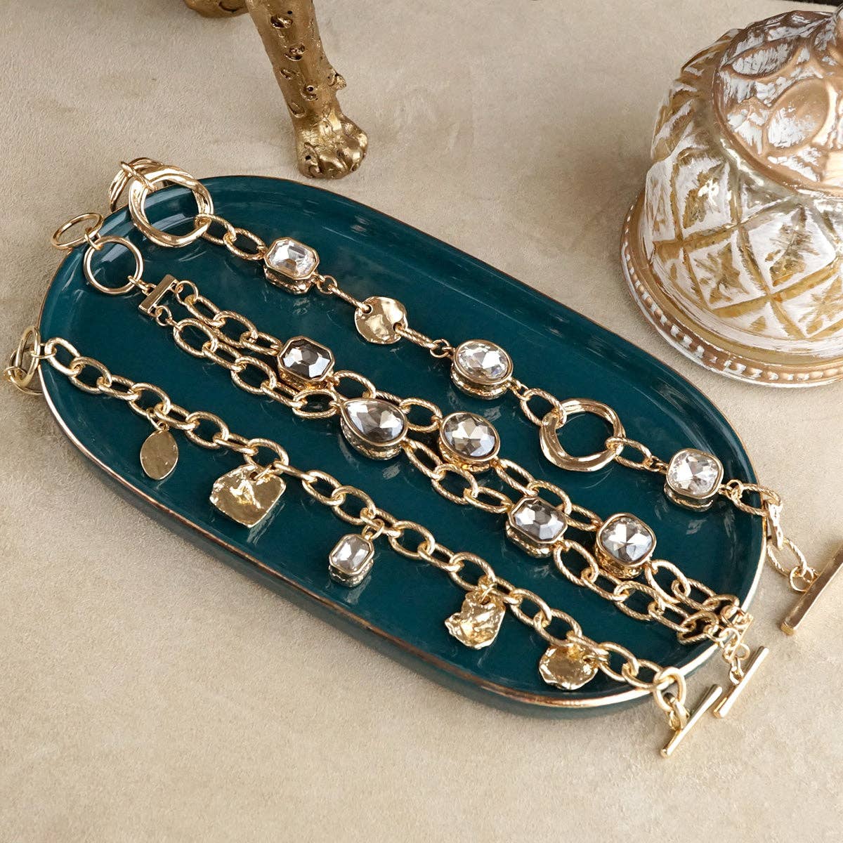 Statement Chain Bracelets with Reflective Crystals