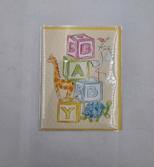 Baby Blocks Stork Giraffe and Turtle Greeting Card