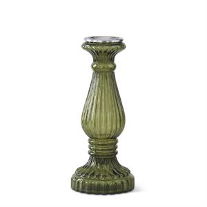 Green Glass Pillar Candleholders (Medium)