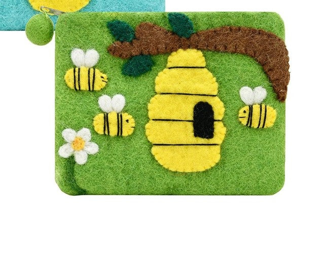 Bee with Hives Felted Coin Purse