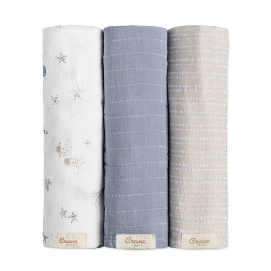 Crane Baby - Cove 3-pc. Swaddle Set (Sea Life)