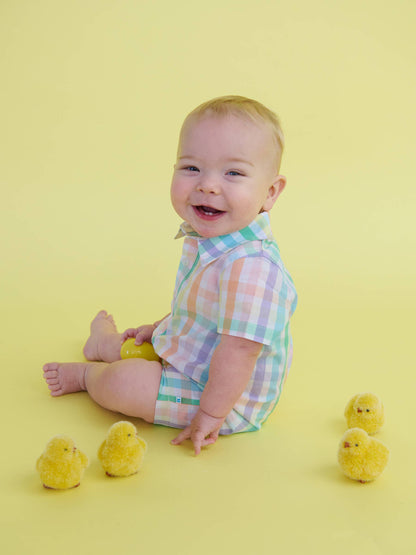 Baby Boys Poppy Rainbow Plaid Short Button-Up Romper: Multi-Color