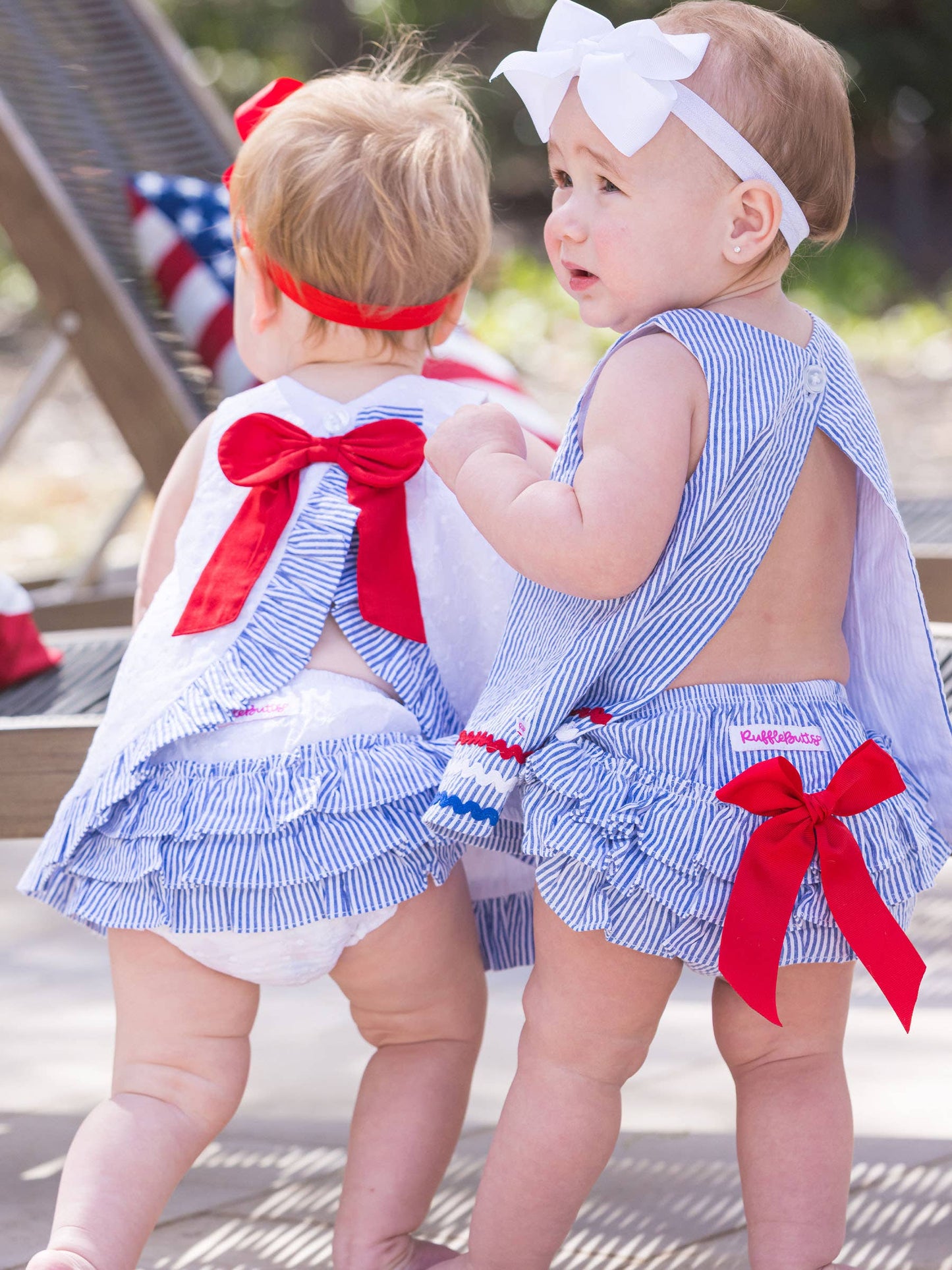 Baby Girls White & Classic Blue Seersucker Top & Bloomer Set