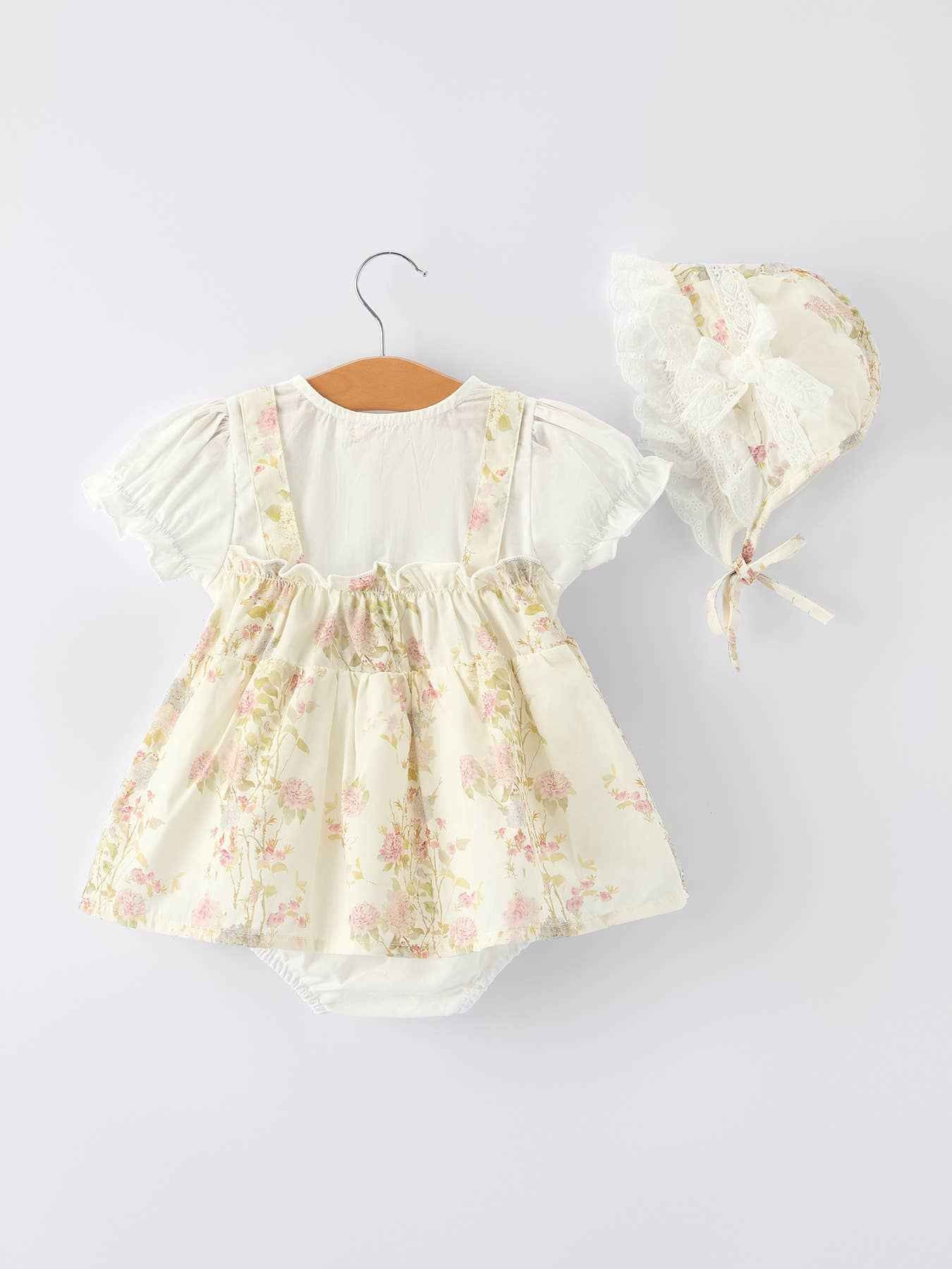 Floral Baby Girl Romper With Bow Ruffle And Hat: 6M