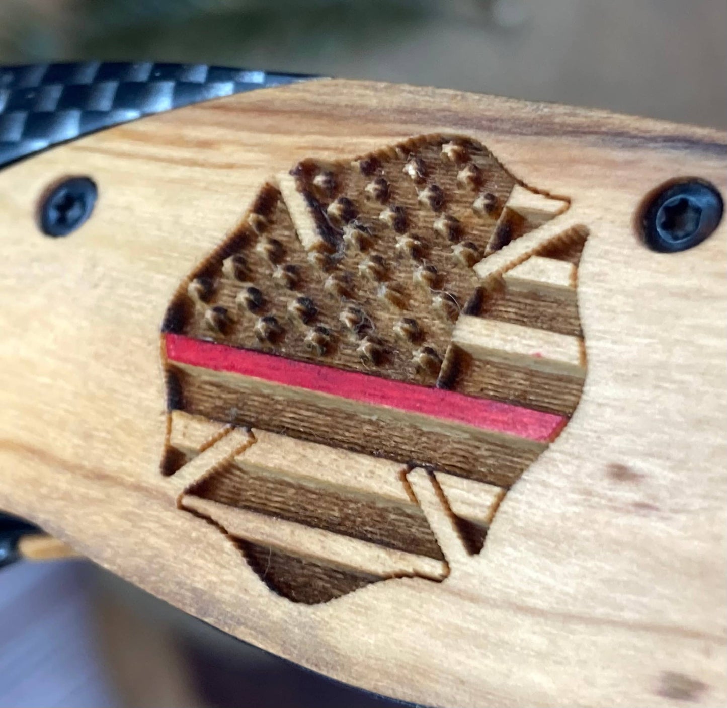 Firefighter/Red Line #1 Knife -Quail Tail Laser Art