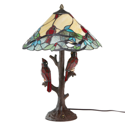 23.75"H Triple-Lit Stained Glass Cardinal Table Lamp