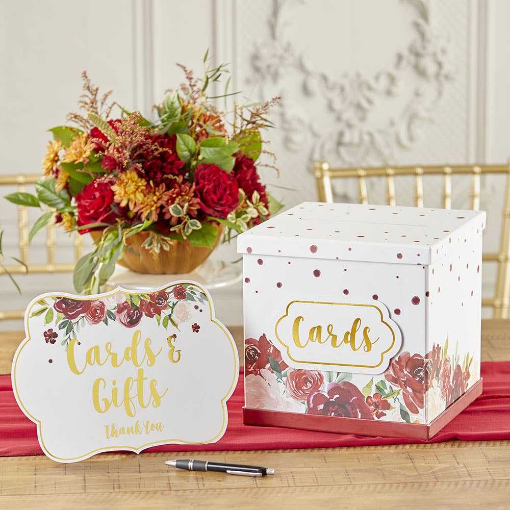 Burgundy Blush Floral Collapsible Card Box