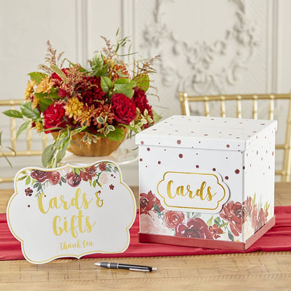 Burgundy Blush Floral Collapsible Card Box