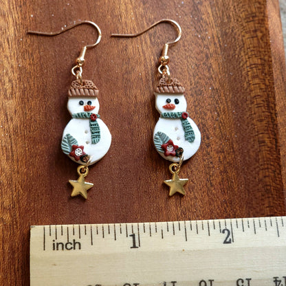 Hand Crafted Snowman with Star Earrings