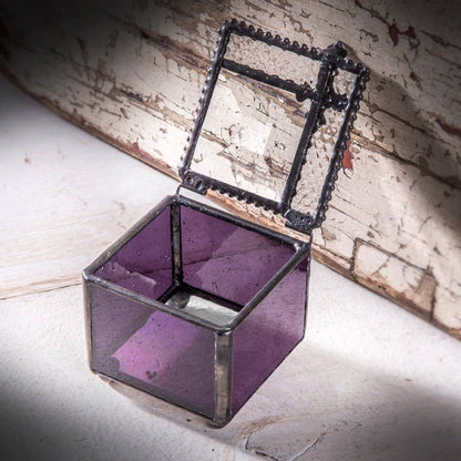 Purple Stained Glass Decorative Rosary Box with Cross
