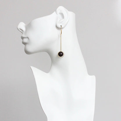 Geometric brown agate and brass earrings