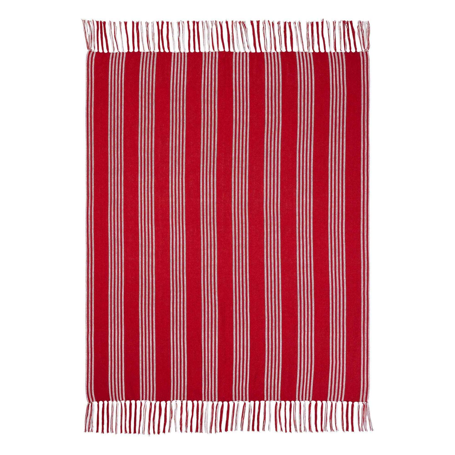 Red Ticking Stripe Woven Throw with Fringe 50x60