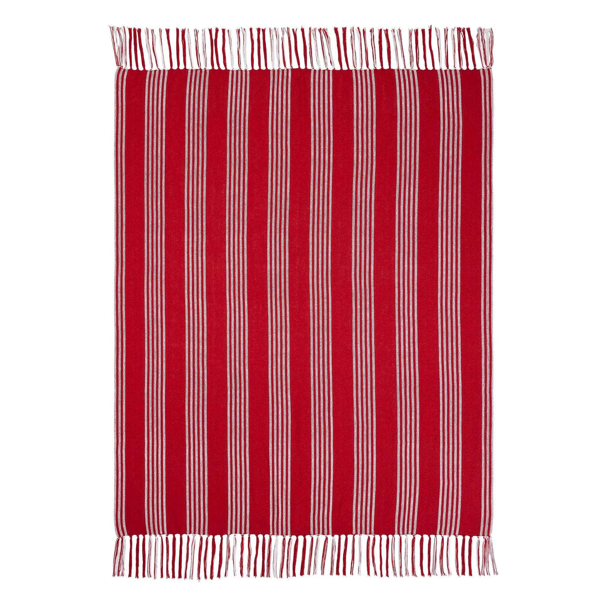 Red Ticking Stripe Woven Throw with Fringe 50x60