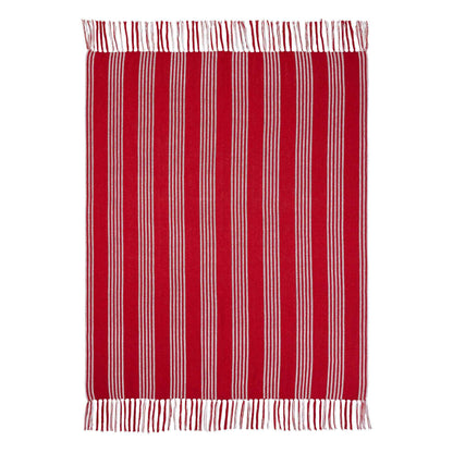 Red Ticking Stripe Woven Throw with Fringe 50x60