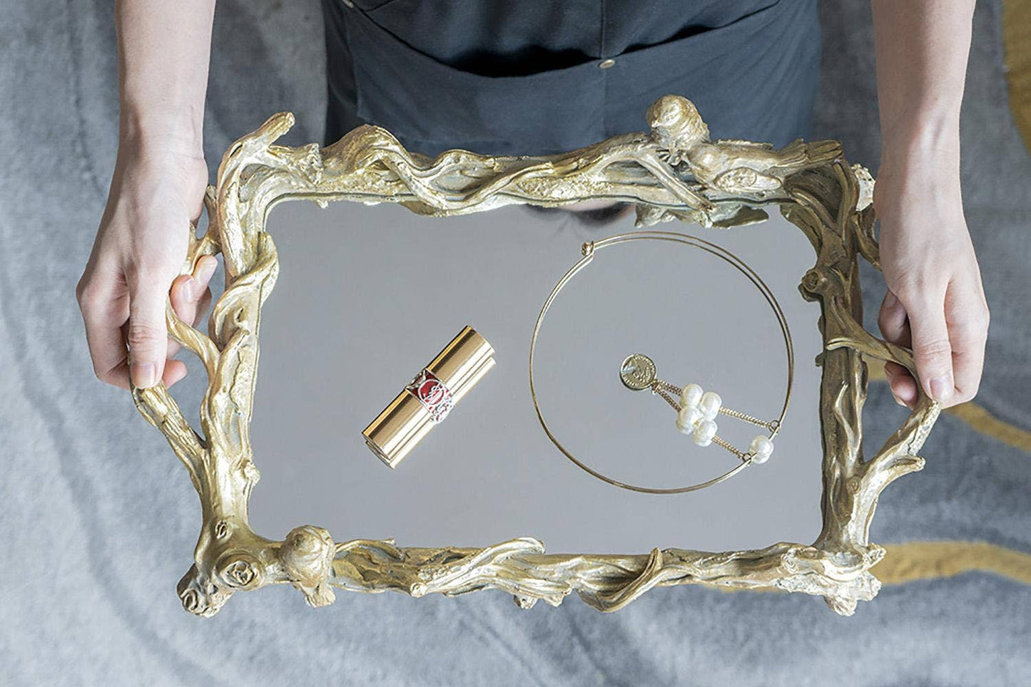 Gold Bird Mirrored Tray