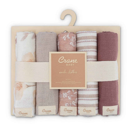 Crane Baby - Violet 5-Piece Cotton Baby Washcloth Set