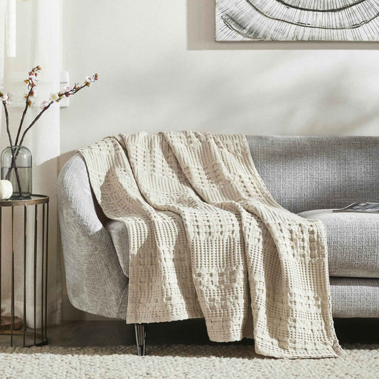 Natural Cream Waffle Weave Cotton Throw Blanket - 50x60 - Decorative Couch & Sofa Cover - VHC Brands