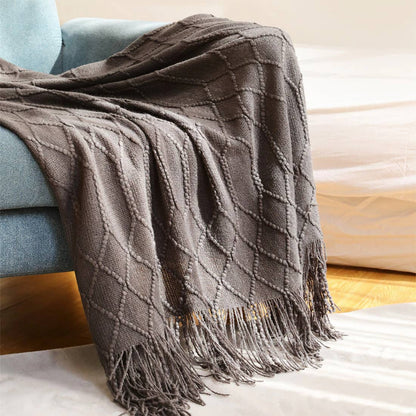 Rhombus Diamond Knit 50x60 Inch Throw Blanket