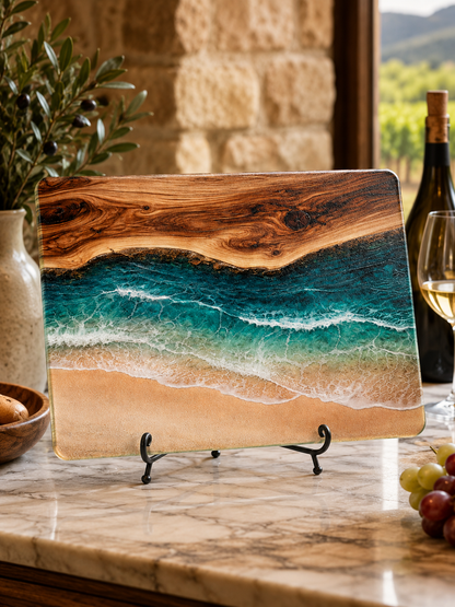 Coastal Tempered Glass Cutting Board: 8x11 inch