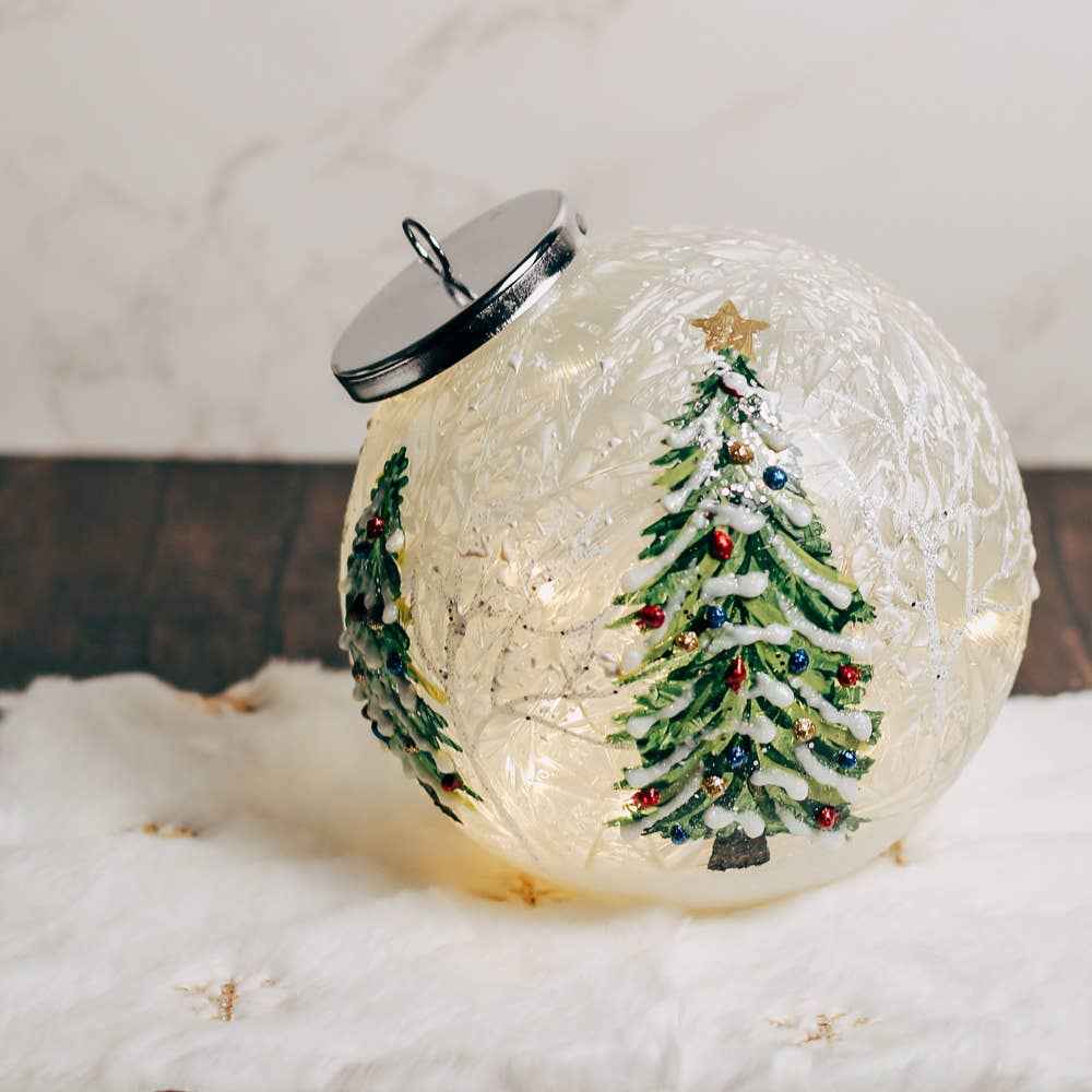 Christmas Trees Ornament Crackle Glass LED Holiday Lights