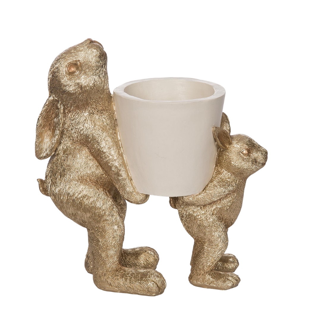 Easter Resin Gold Bunny Planter Pot No Drainage