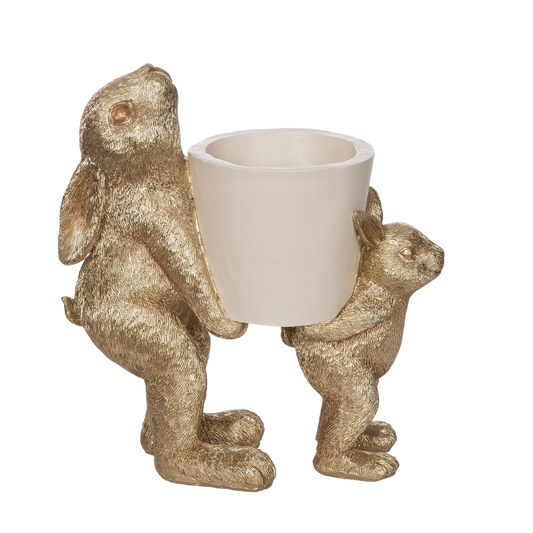 Easter Resin Gold Bunny Planter Pot No Drainage