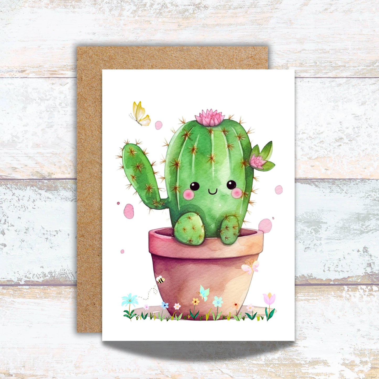 Happy Birthday Cute Succulent Watercolor Greeting Card