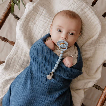 Ribbed Baby Swaddle Blanket: Denim Blue