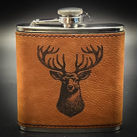 Adirondack Etching LLC - Deer - Leatherette Wrapped Flask