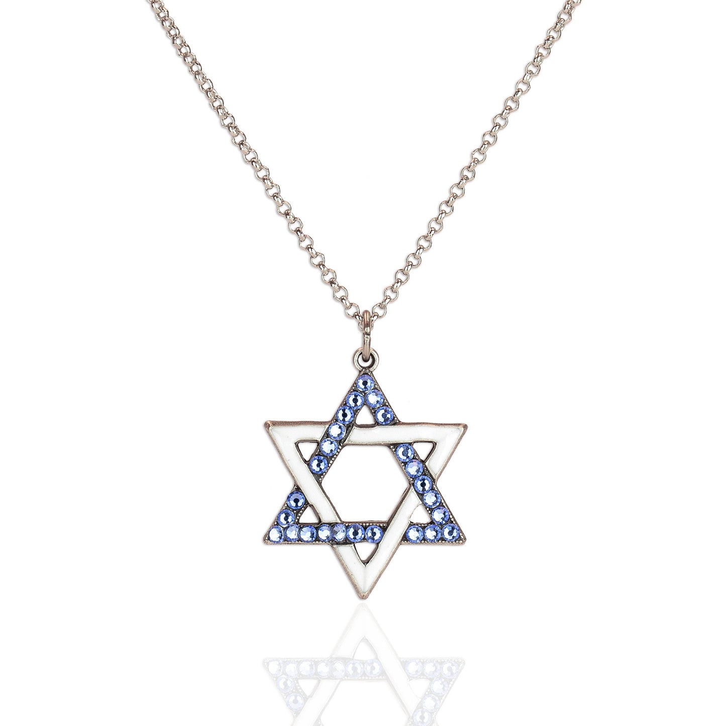 Light Blue Crystal Interlaced Star of David Necklace