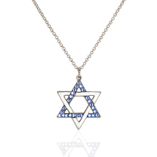 Light Blue Crystal Interlaced Star of David Necklace