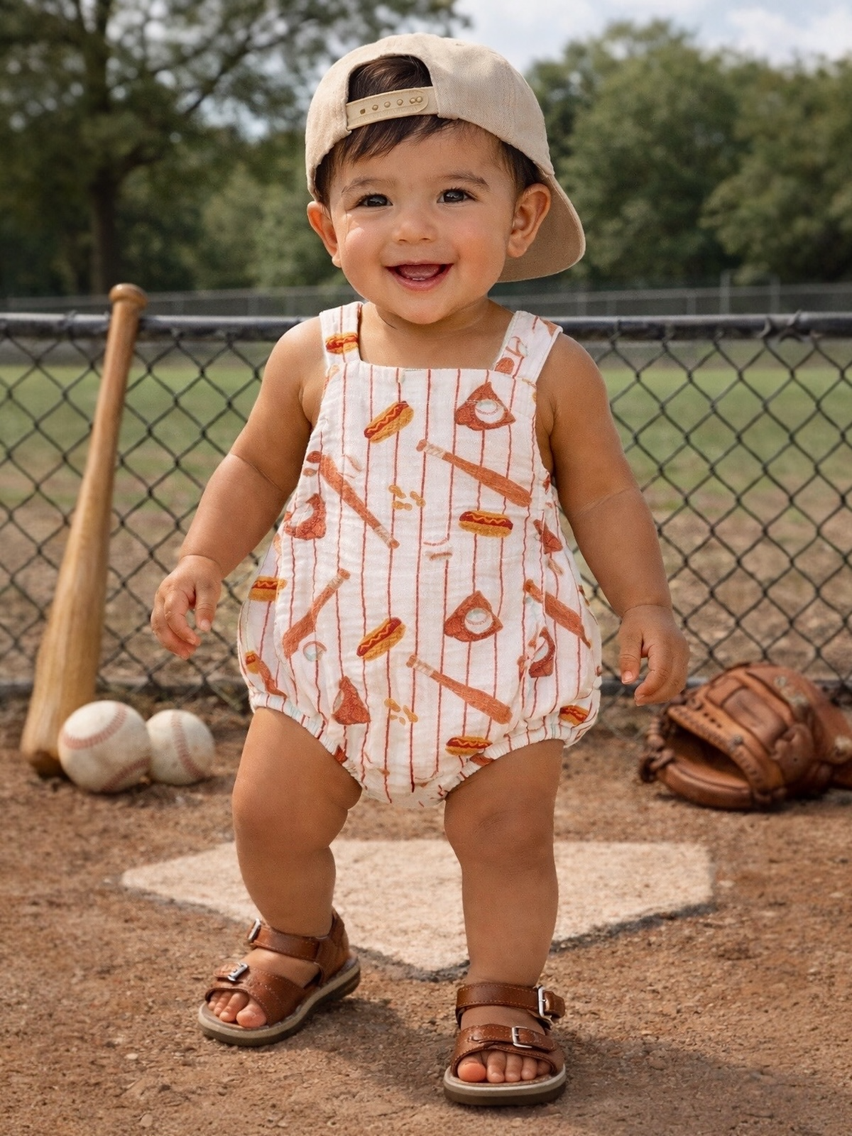 Muslin Retro Sunsuit, Baseball Game