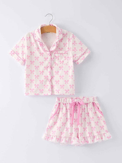 Mommy & Me Pink Bow Print Ruffle Pajama Set: XL / MOM