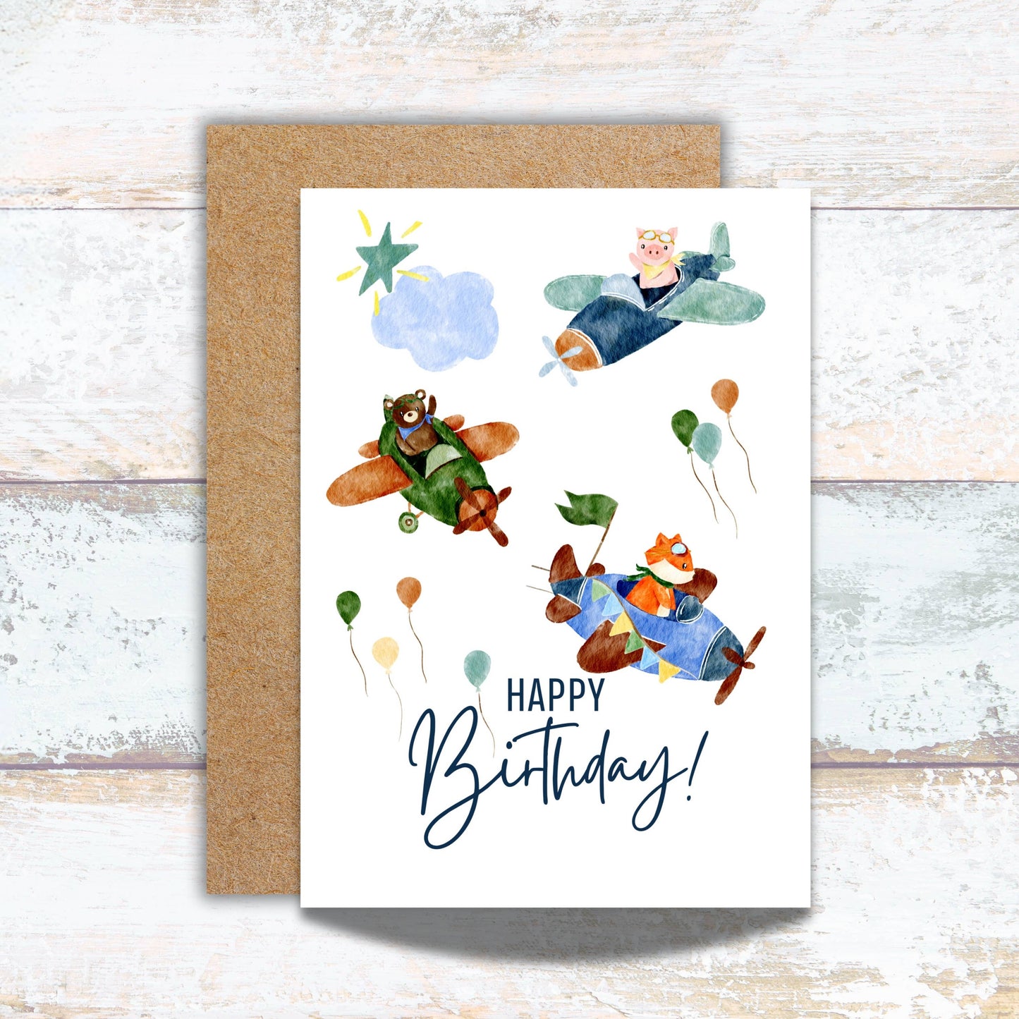 Airplane Watercolor Birthday Greeting Card For Kids