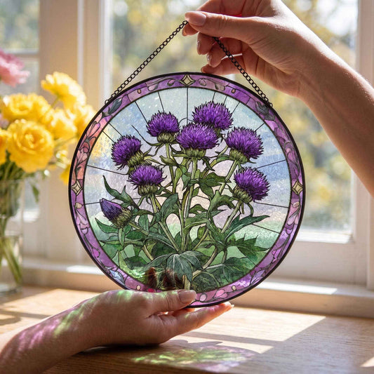 Thistles Flower Window Hanging Decor Art, Colorful Floral