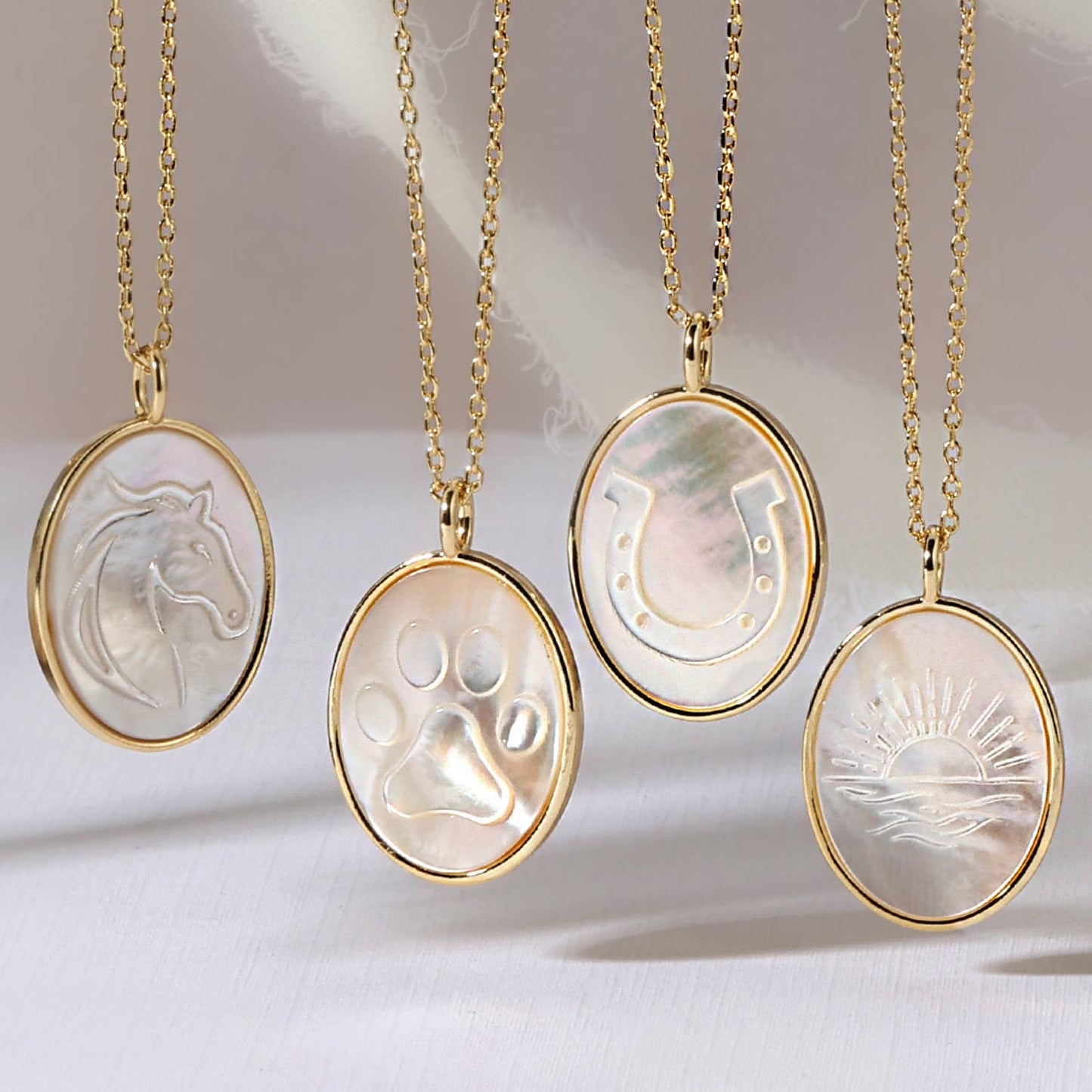 Horse Etched Shell Pendant Necklace