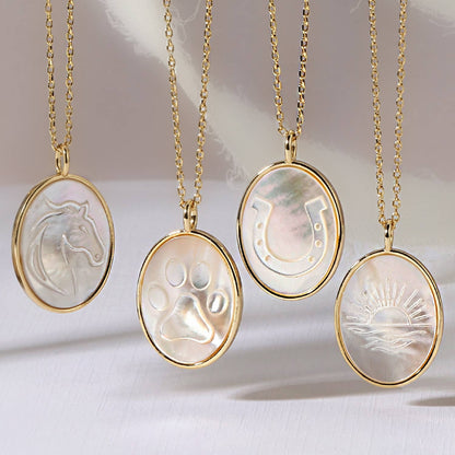 Horse Etched Shell Pendant Necklace