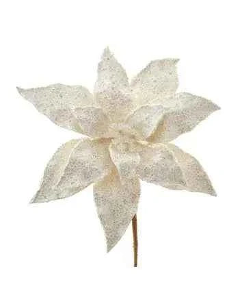 20" White Iced Poinsettia Pick