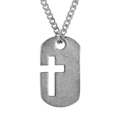 Necklace Dogtag Cross Pewter 24in Chain