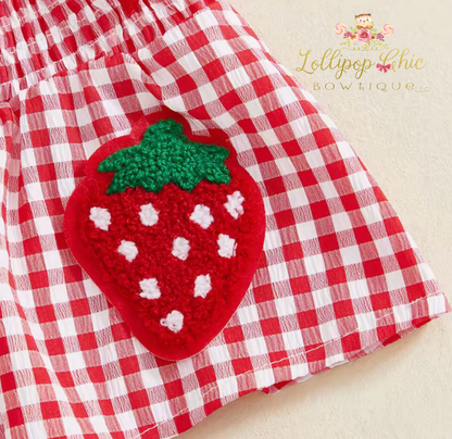 Toddler Baby Girl Strawberry Embroidered Plaid Ruffle Sleeve: 2-3T