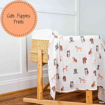 LollyBanks - Adorable Dog Print Baby Muslin Swaddle Blanket