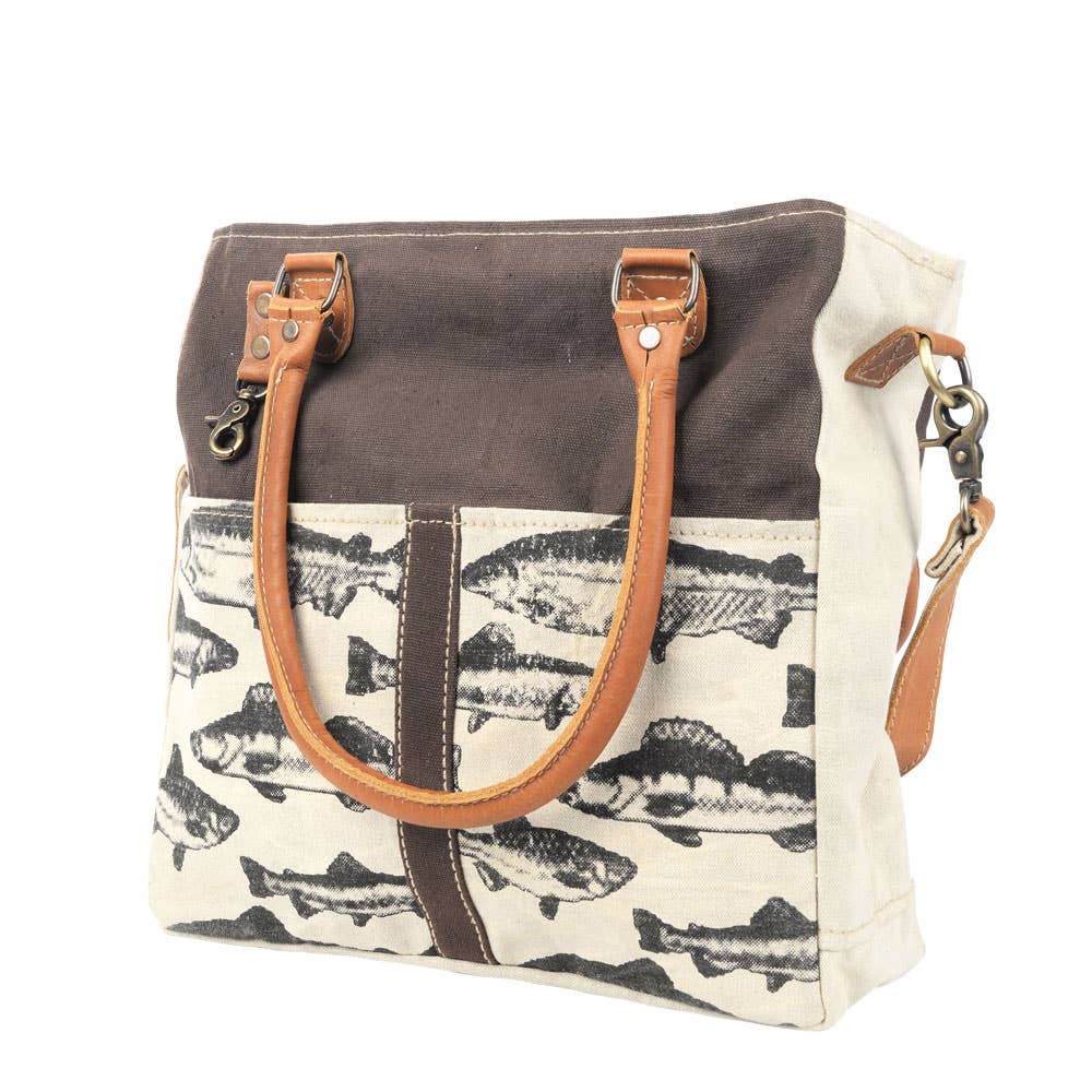 Brown Back Drop With Fish Canvas Tote