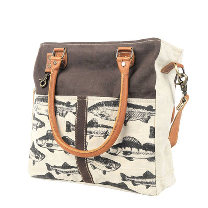 Brown Back Drop With Fish Canvas Tote